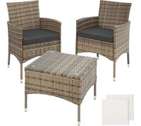 Tectake Salon de jardin LUCERNE 2 places avec 2 sets de housses - marron naturel