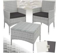 TecTake® Ensemble Salon de Jardin Extérieur en Poly Rotin 2 Personnes Ensemble Fauteuil Salon et Table de Jardin, Coussins Amovibles Inclus, Mobilier de Jardin pour Amenagement Balcon Terrasse