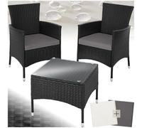 TecTake® Ensemble Salon de Jardin Extérieur en Poly Rotin 2 Personnes Ensemble Fauteuil Salon et Table de Jardin, Coussins Amovibles Inclus, Mobilier de Jardin pour Amenagement Balcon Terrasse