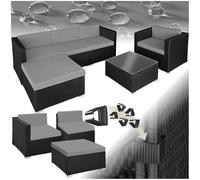 tectake® Ensemble Salon de Jardin Exterieur en Poly Rotin 5 Places 1 Canapé 1 Fauteuil Salon 1 Tabouret Pouf et 1 Table de Jardin, Facile d'entretien, Mobilier de Jardin pour Amenagement Balcon