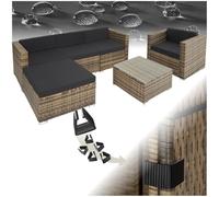 TecTake® Ensemble Salon de Jardin Exterieur en Poly Rotin 5 Places 1 Canapé 1 Fauteuil Salon 1 Tabouret Pouf et 1 Table de Jardin, Facile d'entretien, Mobilier de Jardin pour Amenagement Balcon