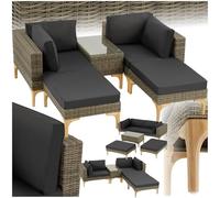 TecTake® Ensemble Salon de Jardin Exterieur en Poly Rotin Modulable Bain de Soleil 4 Places 1 Canapé 2 Tabouret Pouf et 1 Table de Jardin, Mobilier de Jardin pour Amenagement Balcon Terrasse