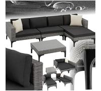 tectake® Ensemble Salon de Jardin Exterieur en Poly Rotin Modulable Bain de Soleil 4 Places 1 Canapé 1 Tabouret Pouf et 1 Table de Jardin, Mobilier de Jardin pour Amenagement Balcon Terrasse Veranda