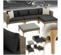 tectake® Ensemble Salon de Jardin Exterieur en Poly Rotin Modulable Bain de Soleil 4 Places 1 Canapé 1 Tabouret Pouf et 1 Table de Jardin, Mobilier de Jardin pour Amenagement Balcon Terrasse Veranda