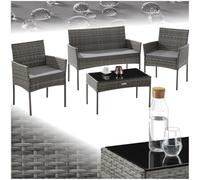 Salon de jardin - TECTAKE - Ensemble détente d'extérieur PALESE 4 places en rotin 2 fauteuils et 1 canapé et table - Gris