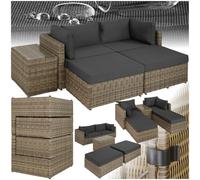 TECTAKE Canapé de jardin SAN DOMINO 4 Places modulable en Bain de soleil en Résine tressée et Aluminium - Marron naturel