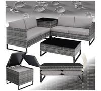 tectake® Ensemble Salon de Jardin Exterieur Modulable Canapé de jardin en Poly Rotin 4 Personnes, Table de Jardin & Coffre de Rangement inclus, Mobilier de Jardin pour Amenagement Balcon