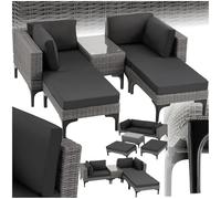 TecTake® Ensemble Salon de Jardin Exterieur en Poly Rotin Modulable Bain de Soleil 4 Places 1 Canapé 2 Tabouret Pouf et 1 Table de Jardin, Mobilier de Jardin pour Amenagement Balcon Terrasse