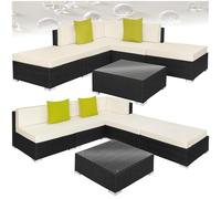 TecTake® Ensemble Salon de Jardin Exterieur XXL en Poly Rotin Modulable Canapé 5 Places 3 Fauteuil Salon 2 Tabouret Pouf et 1 Table de Jardin, Mobilier de Jardin pour Amenagement Balcon Terrasse