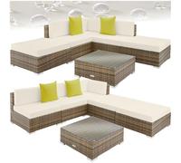 TecTake® Ensemble Salon de Jardin Exterieur XXL en Poly Rotin Modulable Canapé 5 Places 3 Fauteuil Salon 2 Tabouret Pouf et 1 Table de Jardin, Mobilier de Jardin pour Amenagement Balcon Terrasse