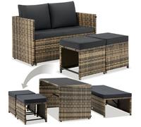 Ensemble lounge - TECTAKE - Salon en rotin 2 en 1 MONOPOLI, canapé et table-chaise 4 personnes housses amovibles - Naturel