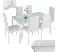 TecTake® Ensemble Table à Manger avec 6 chaises de Salle à Manger en Cuir synthétique Chaises Modernes Structure & Pieds en Acier Table Salle à Manger en Verre trempé pour Salon, Chambre, Cuisine