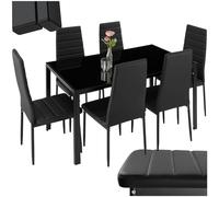 tectake® Ensemble Table et 6 Chaises de Salle à Manger, 130 x 70 x 75 cm | Design élégant, Plateau en verre trempé, Sièges rembourrés en Cuir synthétique, Structure en Acier, Patins en plastique, Noir