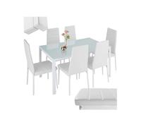 TECTAKE Ensemble table et chaises de salle à manger rembourrées avec revêtement en cuir synthétique blanc/blanc