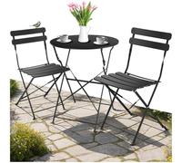 tectake® Ensemble Table Ronde et Chaises Pliantes Table de Bistrot Bar Salon de Jardin Exterieur 2 Personnes, Structure en Acier lâqué époxy, Mobilier de Jardin Amenagement Balcon Terrasse Jardin