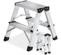 tectake® Escabeau Double Face Pliable 38 x 42,5 x 38,5 cm en Aluminium, 2 étages, Marches striées, Pieds en Caoutchouc antidérapants, Max 150 kg, Marchepied escamotable, Escabeau Bricolage, Maison