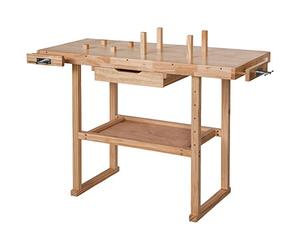 TecTake Établi d'Atelier en Bois Massif avec Étau de Serrage - diverses tailles au choix - ("L" - 117x47.5x83cm)