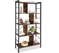 tectake® Étagère Bibliothèque 75,5 x 30 x 155 cm, 5 niveaux et 8 compartiments Meuble de rangement Bibliotheque Style industriel Meuble Salon Bureau Chambre Etagere rangement Etagere livre, Bois foncé