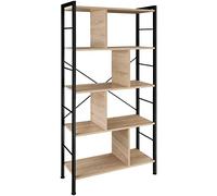 tectake® Étagère Bibliothèque 75,5 x 30 x 155 cm, 5 niveaux et 8 compartiments Meuble de rangement Bibliotheque Style industriel Meuble Salon Bureau Chambre Etagere rangement Etagere livre, Bois clair