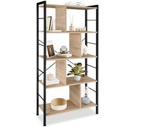 tectake® Étagère Bibliothèque 75,5 x 30 x 155 cm, 5 niveaux et 8 compartiments Meuble de rangement Bibliotheque Style industriel Meuble Salon Bureau Chambre Etagere rangement Etagere livre, Bois clair