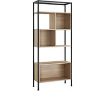 tecTake® Étagère Bibliothèque 75 x 31 x 170,5 cm 5 Niveaux et 3 compartiments, Meuble de Rangement Bibliotheque Style Industriel Meuble Salon Bureau Chambre Etagere Rangement Etagere Livre, Bois clair