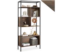 tecTake® Étagère Bibliothèque 75 x 31 x 170,5 cm 5 Niveaux et 3 compartiments, Meuble de Rangement Bibliotheque Style Industriel Meuble Salon Bureau Chambre Etagere Rangement Etagere Livre, Bois foncé