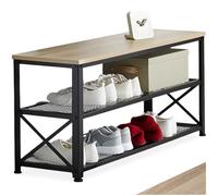 tectake® Etagere Chaussures 101 x 30,5 x 45,5 cm, Rangement Chaussures 2 étagères grillagées, Style Industriel Meuble Chaussure Rangement Chaussure Meuble d'entrée Dressing Salon Chambre, Bois Clair