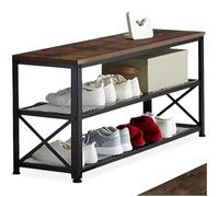 TecTake® Etagere Chaussures 101 x 30,5 x 45,5 cm, Rangement Chaussures 2 étagères grillagées, Style Industriel Meuble Chaussure Rangement Chaussure Meuble d'entrée Dressing Salon Chambre, Bois foncé