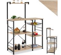 TecTake® Étagère de Cuisine 90 x 40 x 131,5 cm, 6 Étagères et Panier grillagé Coulissant, Meuble Cuisine Style Industriel Minimaliste, Etagere Bois et Acier, Meuble de Rangement sur Pieds, Bois Clair