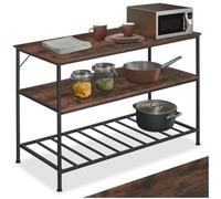 TecTake® Étagère de Cuisine Pratique et Robuste à Trois Niveaux, 120 x 60 x 90,5 cm Meuble Cuisine Style Industriel Sobre, Etagere Bois et Acier, Meuble de Rangement sur Pieds réglables, Bois foncé