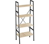 TecTake® Étagère échelle à 4 Niveaux, 57,5 x 35,5 x 139 cm, Bibliothèque Style Industriel Vintage, Etagere Bois et Acier, Meuble de Rangement Chambre Salon Bureau, Etagere Bibliotheque, Bois Clair