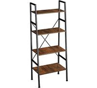 TecTake® Étagère échelle à 4 Niveaux, 57,5 x 35,5 x 139 cm, Bibliothèque Style Industriel Vintage, Etagere Bois et Acier, Meuble de Rangement Chambre Salon Bureau, Etagere Bibliotheque, Bois foncé