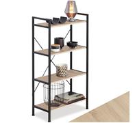 TecTake® Étagère échelle à 4 Niveaux, 67,5 x 31,5 x 121,5 cm, Bibliothèque Style Industriel, Étagère Rangement Acier et Bois Meuble de Rangement Chambre Salon Bureau, Etagere Bibliotheque, Bois Clair