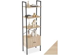 tectake® Étagère échelle à 4 niveaux et Compartiment à portes magnétiques, 57,5 x 34 x 173 cm, Bibliothèque Style industriel, Meuble de rangement Chambre Salon Bureau, Etagere Bibliotheque, Bois Clair