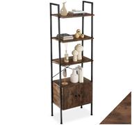 tectake® Étagère échelle à 4 niveaux et Compartiment à portes magnétiques, 57,5 x 34 x 173 cm, Bibliothèque Style industriel, Meuble de rangement Chambre Salon Bureau, Etagere Bibliotheque, Bois foncé