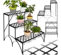 TecTake Etagère de jardin pour plantes escalier en fer 3 niveaux env. 60x60x60cm - charge max: env. 30 kg - diverses modèles (Droit | no. 401711)