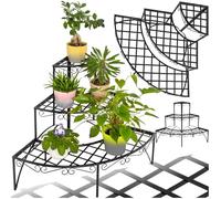 tectake® Étagère escalier ronde Porte plante 3 niveaux en métal Support pot de fleur Support plantes Interieur Porte plante Exterieur Décoration Terrasse Balcon Jardin, 60 x 60 x 60cm, Charge max 30kg