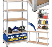 TecTake® Étagère Garage Charge Lourde en Métal - Meuble de Rangement Modulable 5 Tablettes 90x40x180cm Max. 750 kg - Pour Outils, Atelier, Pneus, Buanderie et Garde-Manger
