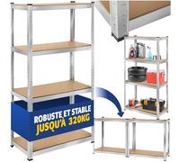 tectake® Étagère garage Étagère charge lourde Meuble de rangement modulable en métal 4 tablettes 160x80x40 cm max. 320 kg pour Rangement outils Rangement atelier pneus Rangement buanderie Garde manger