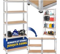tectake® Étagère garage Étagère charge lourde Meuble de rangement modulable en métal 5 tablettes 180x75x30 cm max. 350 kg pour Rangement outils Rangement atelier pneus Rangement buanderie Garde manger