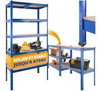 tectake® Étagère Garage Étagère Charge Lourde Meuble de Rangement modulable en métal 5 tablettes 90,5 x 40,5 x 180,5 cm Max. 875 kg Rangement Outils Rangements Atelier pneus Buanderie