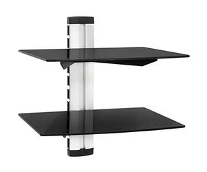 tectake® Étagère Murale 2 Niveaux pour Lecteur DVD, Blu Ray, Console de Jeux, Etagere Murale en Verre, 45 x 42 x 33 cm, Étagère Rangement Accessoires Audio Vidéo Television, Réglable en Hauteur