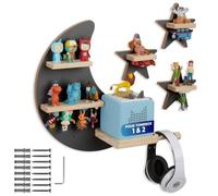 tectake® Étagère Murale pour TonieBox 1 et 2, Jusqu’à 25 Figurines, Étoile | Max 25 Tonies, Bandes métalliques double face, Magnétique, Passage de câbles, Support pour casque, Supports Lune et 3 étoiles