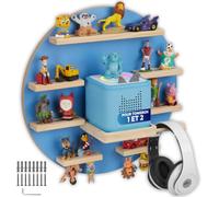 tectake® Étagère Murale pour TonieBox 1 et 2, Jusqu’à 28 Figurines, Lune | Maximum 28 Tonies, Bandes métalliques double face, Magnétique, Passage de câbles, Support pour casque, Ø 44,5 x 16,5 cm