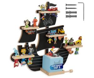 tectake® Étagère Murale pour TonieBox 1 et 2, Jusqu’à 40 Figurines, Pirate | Maximum 40 Tonies, Bandes métalliques double face, Magnétique, Passage de câbles, Support pour casque, 66,5 x 16,5 x 57 cm