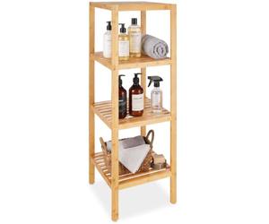 tectake® Etagere Salle de Bain 33 x 33 x 97 cm, 4 Niveaux, Etagere Rangement en Bois de Bambou laqué, Pieds antidéparant, Meuble Salle de Bain, Meuble Toilette, Étagère Colonne, Étagère Bois