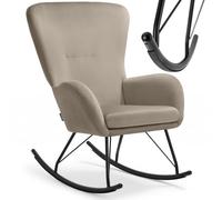tectake® Fauteuil à Bascule rembourré, Tissu bouclé, Dossier Haut, 120 kg | 70 x 93 x 100 cm, Coussin amovible, Housse lavable, Patins de Protection, Cadre stable en acier, Entretien facile, Noir/Taupe