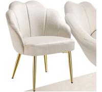 tectake® Fauteuil Cocktail en Velours, 66x62x80.5 cm, Dossier Coquillage | Dossier large, Rembourrage épais en mousse Haute densité, Pieds réglables en Hauteur, Capacité de Charge 120 kg, Crème/Or