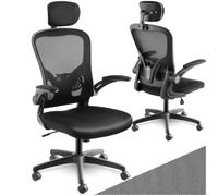 tectake® Fauteuil de Bureau Ergonomique, Rembourrage 7 cm, Pivotant à 360° | Soutien lombaire & Appuie-tête réglables, Tissu Mesh, Accoudoirs rabattables, Fonction bascule, Max 150kg, 68x63x121 - 131 cm