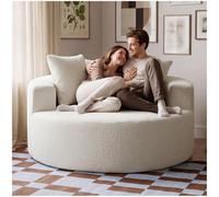 tectake® Fauteuil de détente, Ø127 x 60 cm, Tissu Bouclé, sans Armature | Mousse haut de gamme à haute densité, Large dossier en demi-cercle, Sans Montage, 3 Coussins, Base antidérapante, Crème